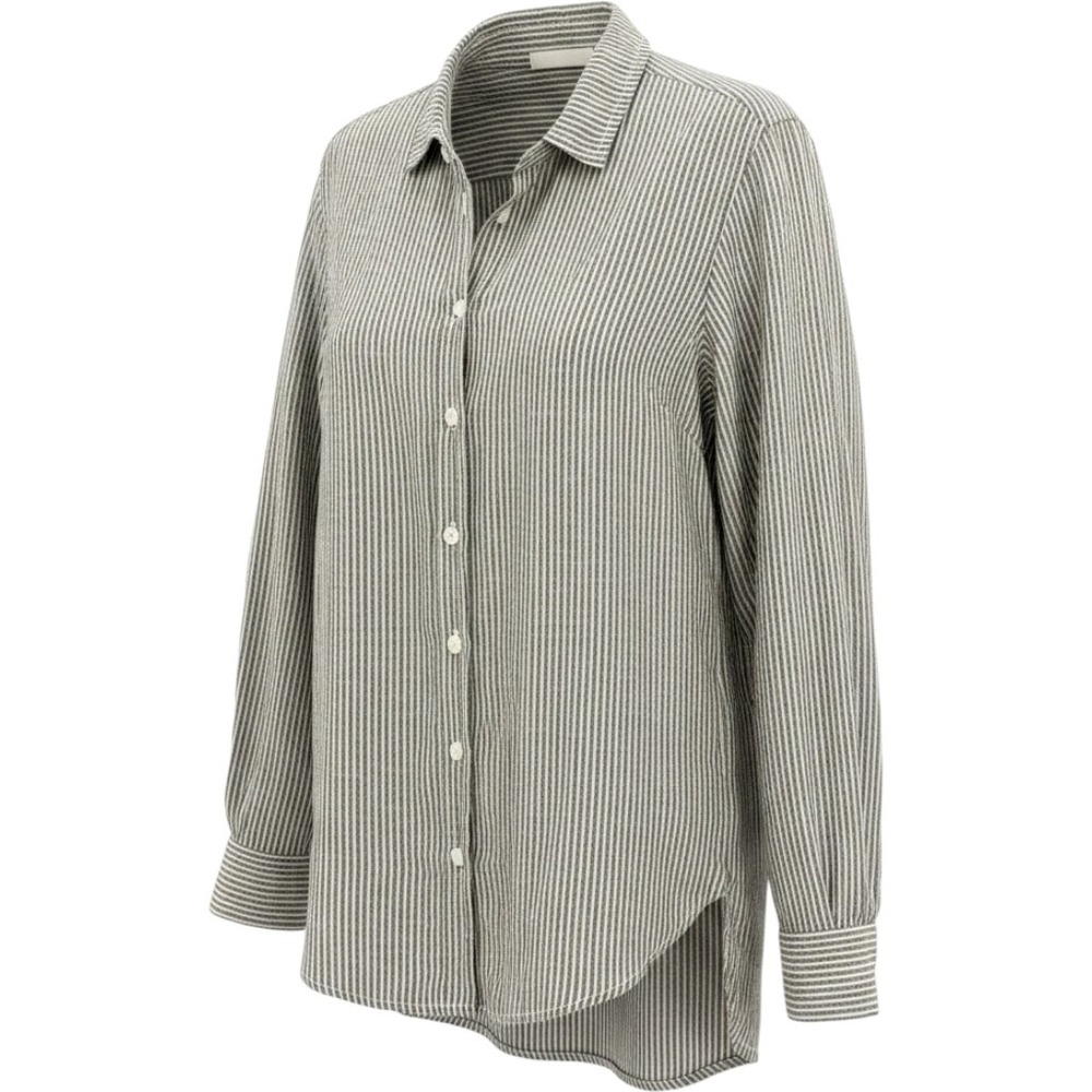 CP Shades Womens XS Gray White Striped 100% Linen Button Down Shirt Made in USA